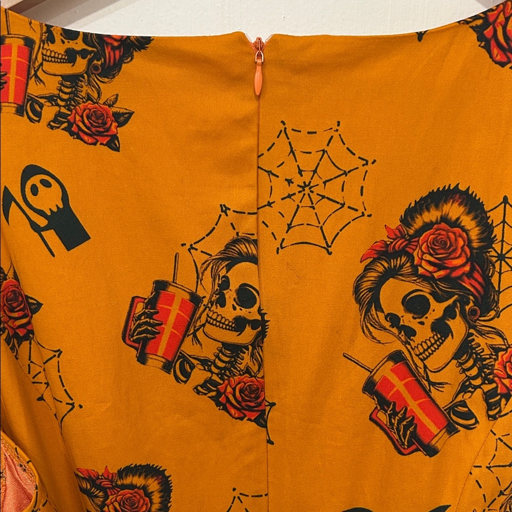 Orange Printed Women's Dress Halloween skeleton never worn size XL - Picture 5 of 8